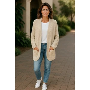 Umgee USA Women's Small Beige Popcorn Knit Open Front Cardigan Sweater S - Picture 1 of 4