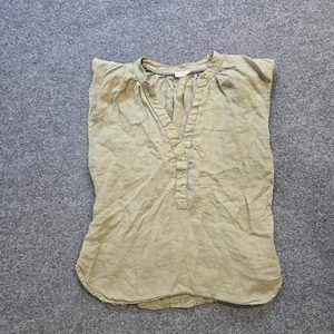 Pilcro Anthropologie Top Women Size Small Green Linen V Neck Capsule Boho Casual - Picture 1 of 9