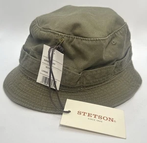 Vintage Stetson Large Olive Green Bucket Hat SKSTB162 Fishing Boonie - Picture 1 of 8