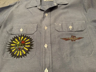 Camisa Kachina Nativa Pintada a Mano Vintage Western Chambray Firmada CS 2000 Foto 1 de 4