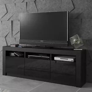 160cm TV Unit | Black High Gloss Doors | Sideboard Cabinet for Living Room - Picture 1 of 12