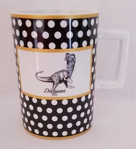 Taza de café Perot Museum of Nature & Science Divasaur puntos dorados negros blancos 12 oz. - Imagen 1 de 9