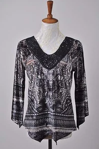 Women's Petite Size S Crochet Laced Velvet Long Sleeve Top Blouse Orig $44 - Picture 1 of 7