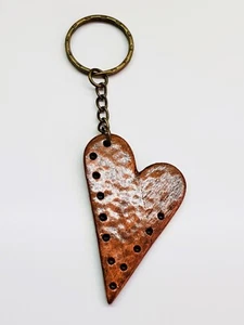 Handmade Wooden Copper Steampunk Rivet Valentines Day Heart Keyring Keychain - Picture 1 of 5