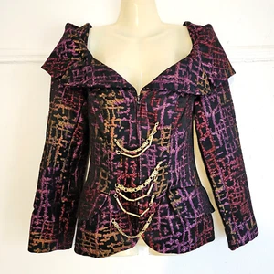VTG Christian Lacroix Jacket Purple Black Gold Chain Coat Sz 38 Fits 2-4 (XS-S) - Picture 1 of 18