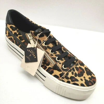 NEW Stradivarius Women Sz 9 Sneaker Tennis Shoes Leopard Print Calf Fur Leather  - Image 1 of 4
