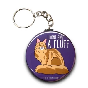 Maine Coon Cat IDGAF Keychain Handmade Retro Pet  Portrait Art Gift Accessory - Picture 1 of 15