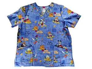 Disney Mickey Mouse Halloween Trick or Treat Pirates Treasure Scrub Top Large - Picture 1 of 9