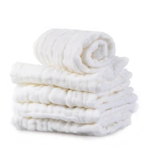 100% Cotton Muslin Baby Washcloths, Burp Cloths, Wipes, Set of 5 - White - Picture 1 of 1