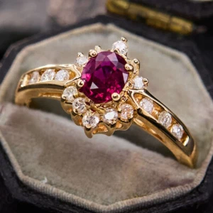 925 Sterling Silver Oval Ruby Lab Created Gemstone Ring For Promise Gift - Picture 1 of 9