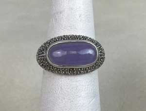 Vintage Sterling Silver Ring Lavender Stone & Marcasite Hallmarked .925 Size 6 - Picture 1 of 7