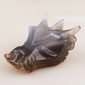 3.1" Natural Geode Agate Crystal Quartz Dragon Head Skull Hand Carved 995 - Picture 1 of 8