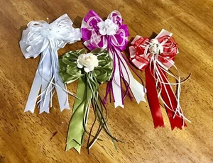 Lot 4 White Hair Bow Multi Flower Girl Wedding Baptism Communion Handmade Ribbon - Picture 1 of 3