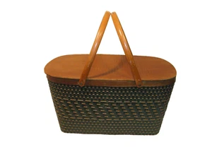 Cesta de picnic tejida grande Burlington Hawkeye 1976 vintage 18,5" x 10" x 11,5" - Imagen 1 de 17