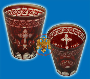 Orthodox Hand Carved Votive Glass Cups With Cross Blue Or Red Romania Ewiglicht 