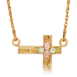 Black Hills Gold Sideways Cross Necklace - Picture 1 of 2