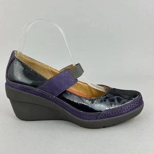 Clarks Unstructured Purple Patent Mary Jane Comfort Wedge Boho Retro Sandals UK5 - Picture 1 of 13