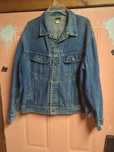 Vintage Lee Riders Blue Denim Jean Jacket Size XL USA Made 153438 X Bones Patch - Picture 1 of 13