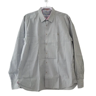Camisa de vestir Ted Baker London para hombre de algodón a rayas con botones gris blanco Teds 6/2XL Foto 1 de 4