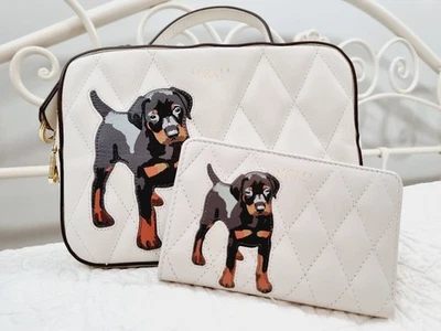 BOLSO + MONEDERO Radley & Friends Rottweiler Multiway Cuero Tiza Acolchado Nuevo - Imagen 1 de 4