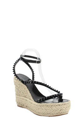 Christian Louboutin Mujer Alpargata Tachonada Sandalias Cuña Negro Talla 39 9 Foto 1 de 4