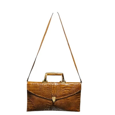 Vtg Amelia Berko Italy Leather Alligator Embossed Brown Briefcase Attached NEW - Image 1 of 4