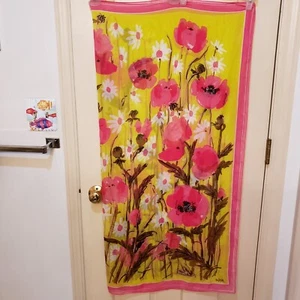 Vera Neumann for Target Sheer Scarf Wrap 44" Square Yellow Pink Poppies SEE DESC - Picture 1 of 13