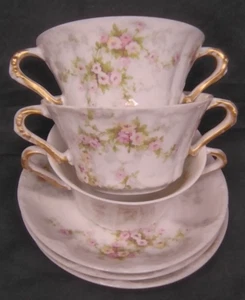 Antiques Schleiger Haviland 149 Bouillon / cream soup cup w/ saucer pink roses - Picture 1 of 5
