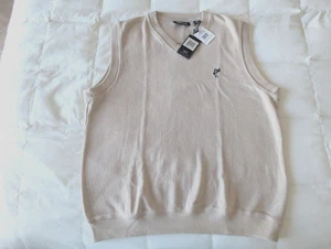 ASHWORTH Men's V Neck Sweater Vest Sand Stone Cotton AM 5606 NWT MSRP $90 - Picture 1 of 3