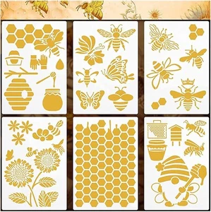 6 Pcs Bee Stencils Honeycomb Bee Stencil for Wall Furniture Floor Crafts Home - Picture 1 of 5