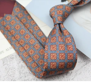 Vintage Digital Printed Checks Red Blue JACQUARD WOVEN Men's Necktie Tie - Picture 1 of 1