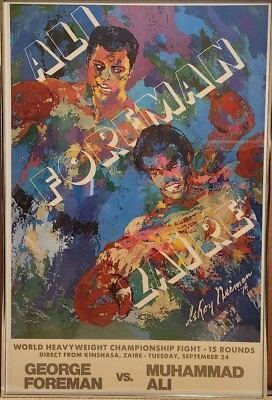 1974 Muhammad Ali George Foreman LeRoy Neiman Original Date Fight Poster Framed - Image 1 of 4