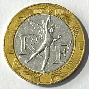 1992 France Bimetallic Coin 10 francs Spirit of Freedom Europe July Column Paris - Picture 1 of 2