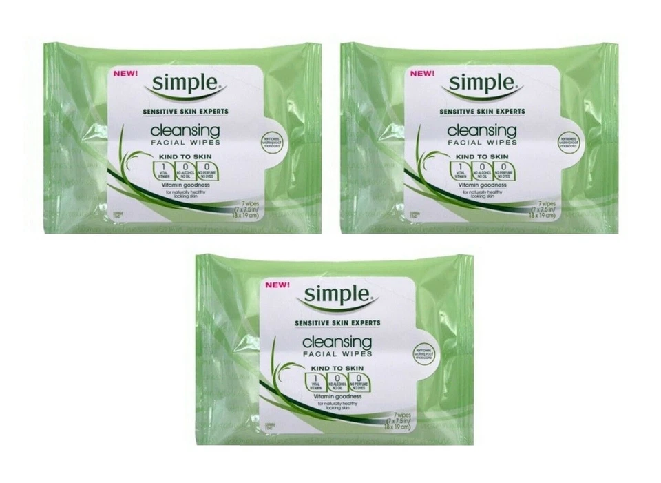 BL Simple Cleansing Facial Wipes 7 Count - THREE PACK Foto 1 de 1