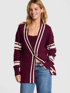 Victoria's Secret PINK Collegiate Cable-Knit Oversized Cardigan Dark Red Size M - Picture 1 of 4