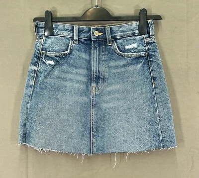 Minifalda H&M & DENIM Destroyed ENVEJECIDO ALGODÓN DENIM Dobladillo Crudo AZUL JEAN Talla 4 Foto 1 de 4