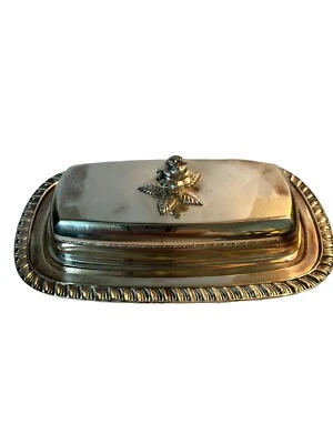 Vintage F.B. Rogers Silver Co. 1959 plata sobre cobre mantequilla plato inserto de vidrio Foto 1 de 4