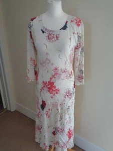 ADINI CREAM AND PINK ABSTRACT FLORAL PRINT CRINKLED DRESS - SIZE XS - Picture 1 of 6
