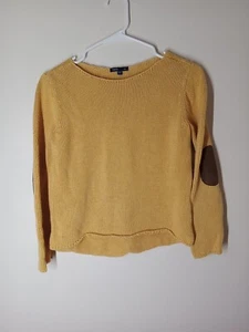 Vintage Gap Kids Mustard Yellow Knit Size Large (10) L Brown Suede Elbow Patches - Picture 1 of 6