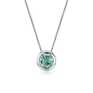 925 Sterlingsilber grüner Moissanit 0,5 ct Anhänger Solitär Halskette für Frauen - Bild 1 von 7