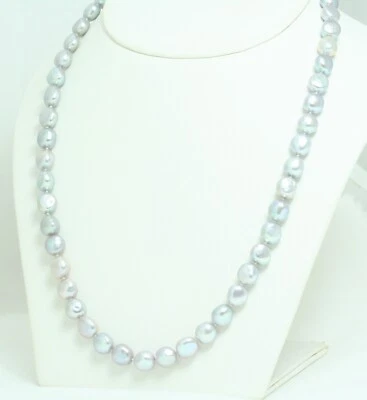 Collana Perle Fresh Water Grigie 8 x 7.5 mm e chiusura in Oro Bianco 18 Kt nuovo - Immagine 1 di 4