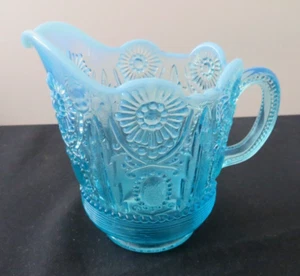 Antique EAPG Northwood Encore Jewel & Flower Blue Opalescent Creamer Exc Cond - Picture 1 of 11