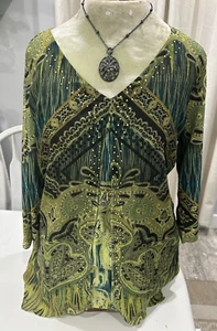 Fairycore Earthy Boho Top Grün Wald Grunge Paisley Witchy Whimsigoth Y2K 1X - Bild 1 von 11