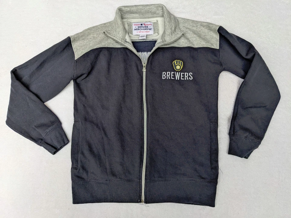 Milwaukee Brewers Para Hombres M Negro Gris Chaqueta Polar Cremallera Completa MLB Manga Larga Foto 1 de 4
