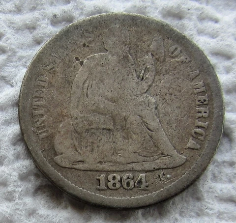 1864-S Seated Liberty Dime Rare Key Date Partial Liberty Low Mintage 230,000 VG Cover