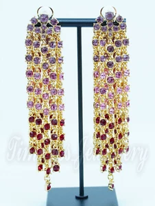 Signed OSCAR DE LA RENTA Long Tassels Rhinestones Clip-On Earrings - Picture 1 of 1