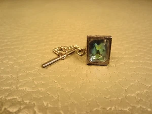 Vintage Blue Glass Faceted White Gold Plated Tie Tac or Lapel Pin - Picture 1 of 3