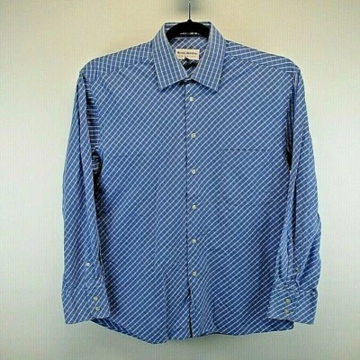 Camisa Michael Brandon Abotonada Para Hombre Grande Azul con Cuadros Geométricos Blancos Foto 1 de 4