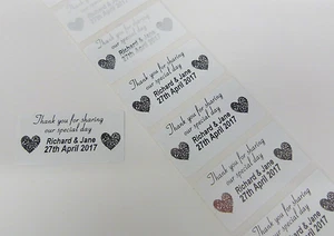 72 LABELS 25MMX50MM WHITE / SILVER PERSONALISED THANK YOU WEDDING STICKERS #001 - Picture 1 of 1