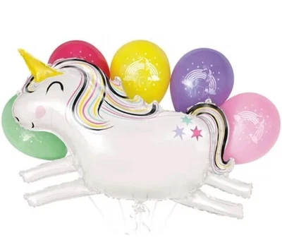 NEW Giant Foil Unicorn Balloon & 5 Printed Balloon Bouquet Kit Birthdays, Baby - Image 1 of 2